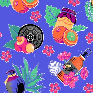Vibrant illustration featuring different fruit and flaor ingredients from around the world