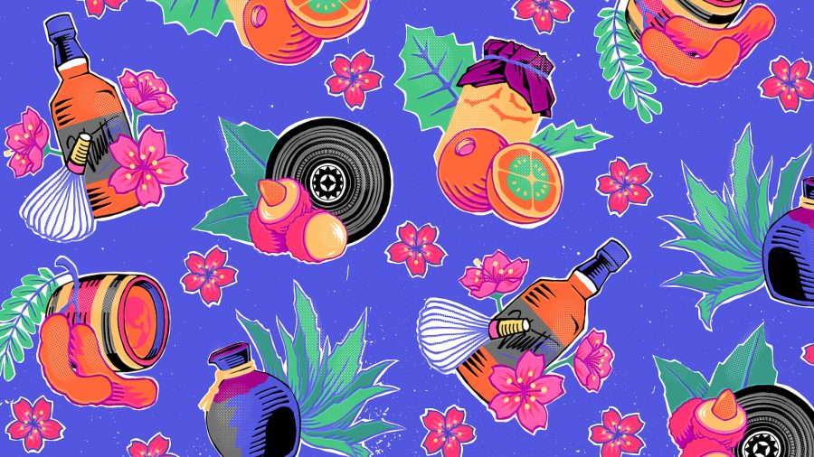 Vibrant illustration featuring different fruit and flaor ingredients from around the world